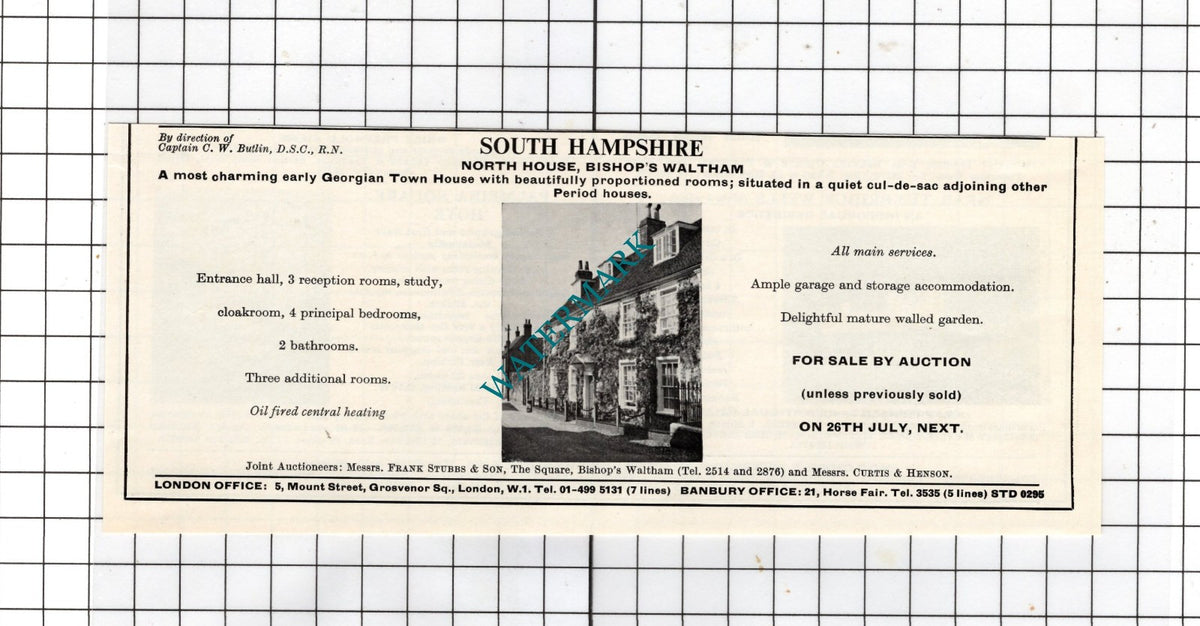 North House Bishop's Waltham Hampshire Captain CW Butlin  1967 House Sale Advert