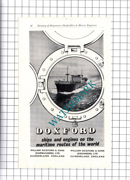 TSS Oxfordshire Ship Carron Company / William Doxford Sunderland ADVERT - c.1957