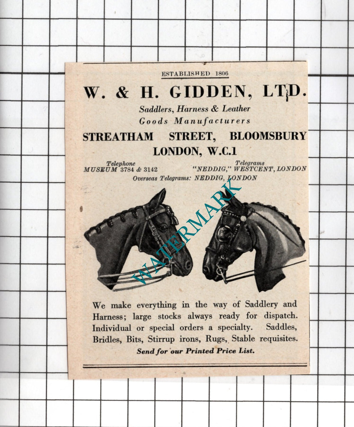 W&H Gidden Ltd Saddlers London / Failsworth Hat ADVERT- 1949 Small Advert