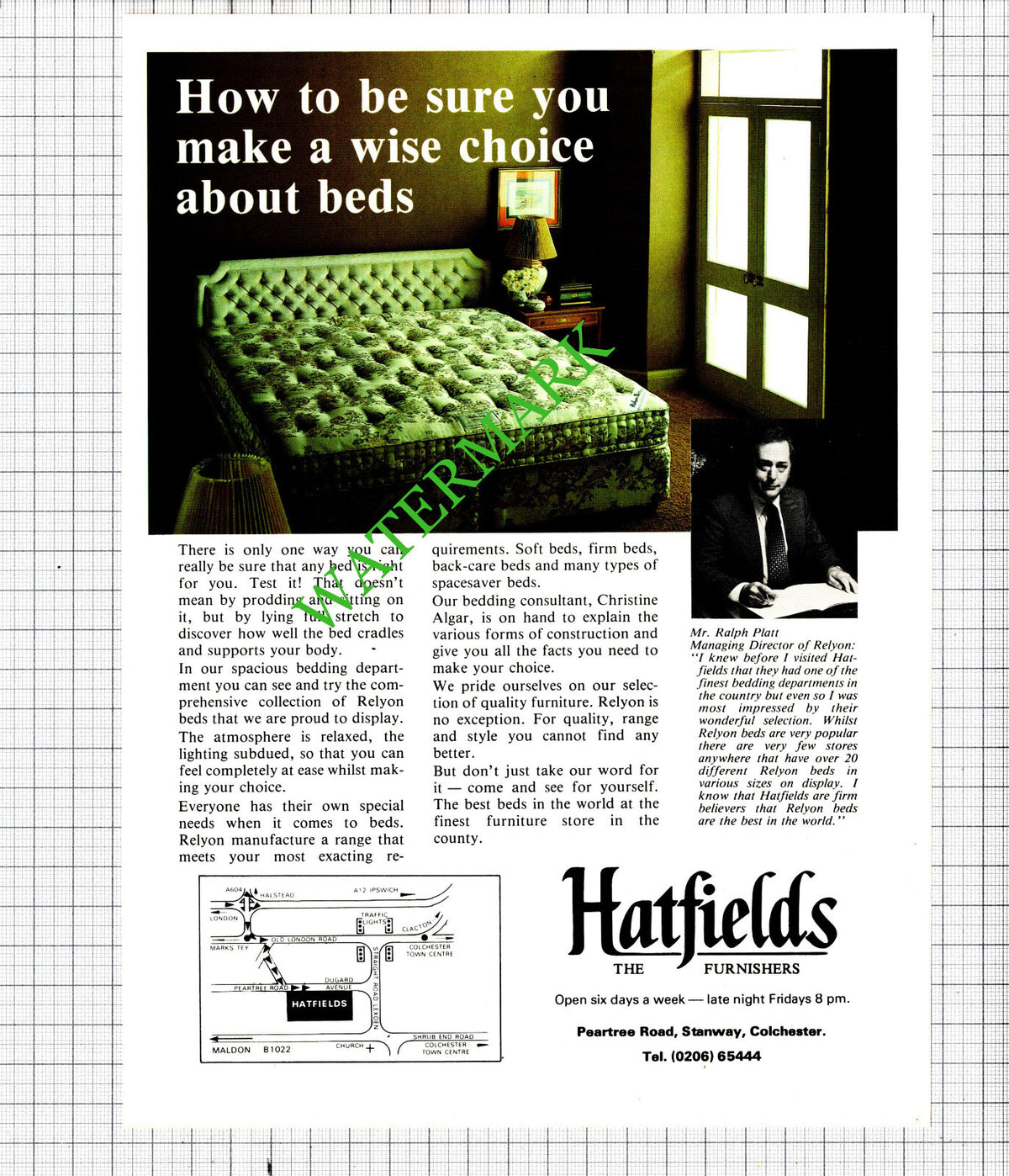 Mr Ralph Platt Relyon Hatfields Furnishers Colchester Advert - 1981 Cutting