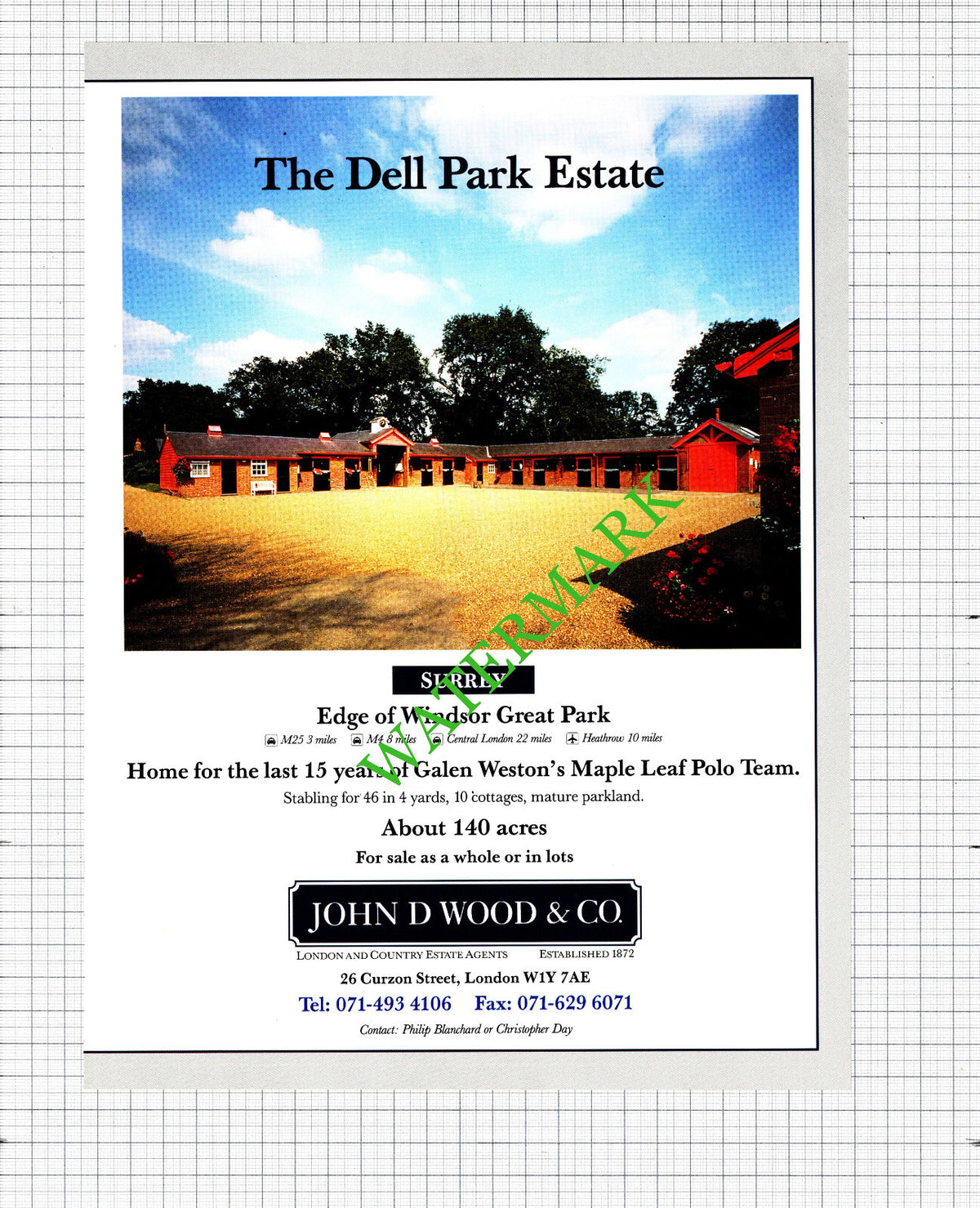 The Dell Park Estate Surrey Galen Weston Sale Advert - 1991 Two-Part Cutting