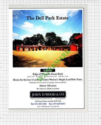 The Dell Park Estate Surrey Galen Weston Sale Advert - 1991 Two-Part Cutting
