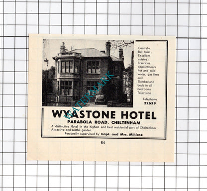 Wyastone Hotel Cheltenham Miklasz / Craigmore Hotel Cheltenham -  c.1970s Advert