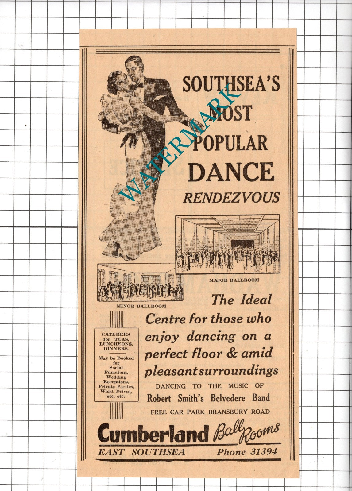 Cumberland Ballrooms Southsea Hampshire Robert Smith's Belevedere - 1953 Advert