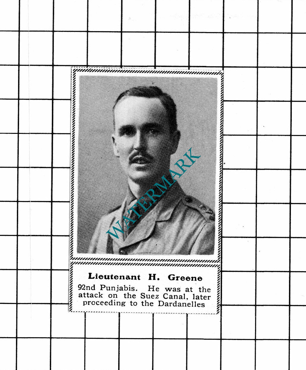 Lt H Greene 92nd Punjabis WW1  - c.1918 SMALL Clipping / Print