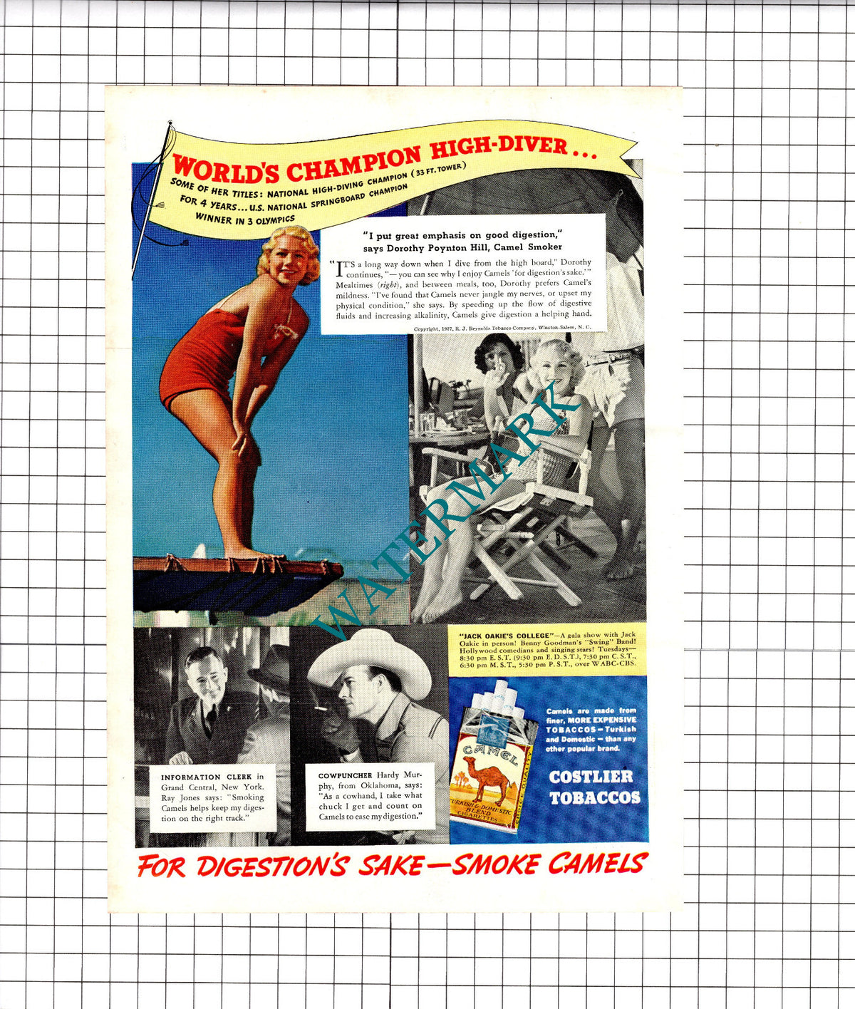 Dorothy Poynton Hill Diver Camel Cigarettes Advert - 1937 Clipping / Print