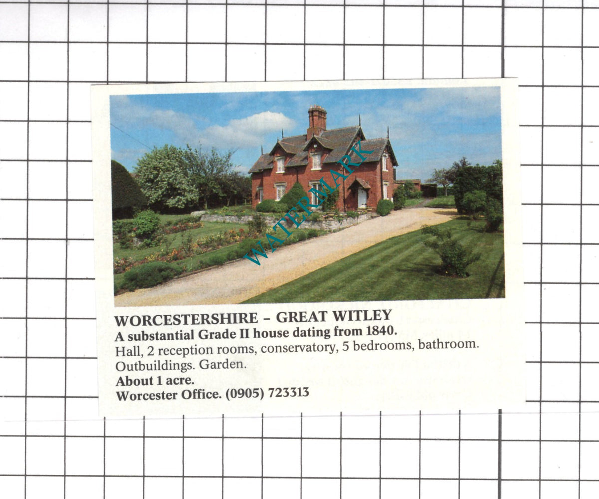 Great Witley Worcestershire House Sale Advert - 1991 Clipping / Print