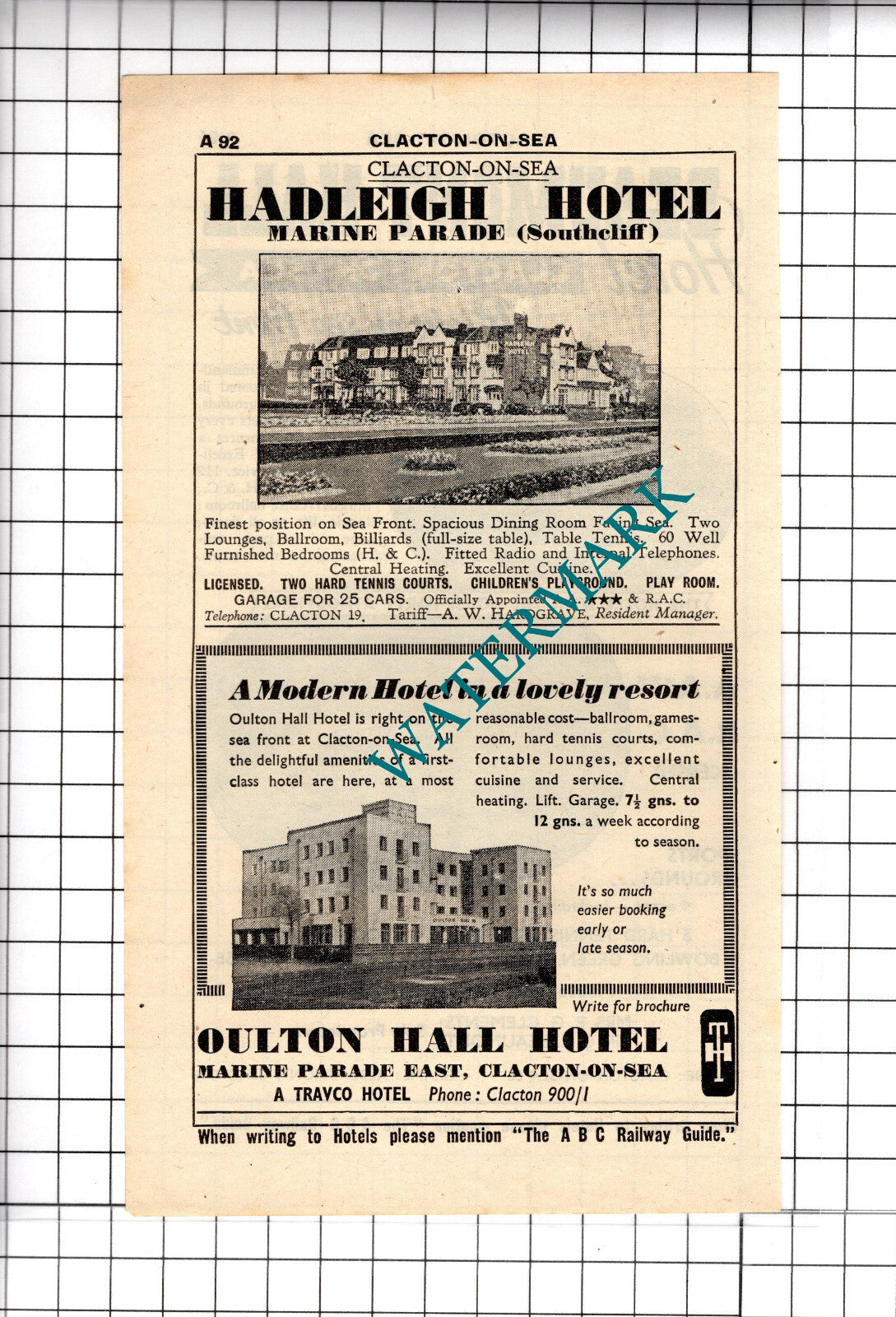 Beaumont Hall Hotel Clacton Essex Oulton Hall Hadleigh Advert - 1958 Cutting