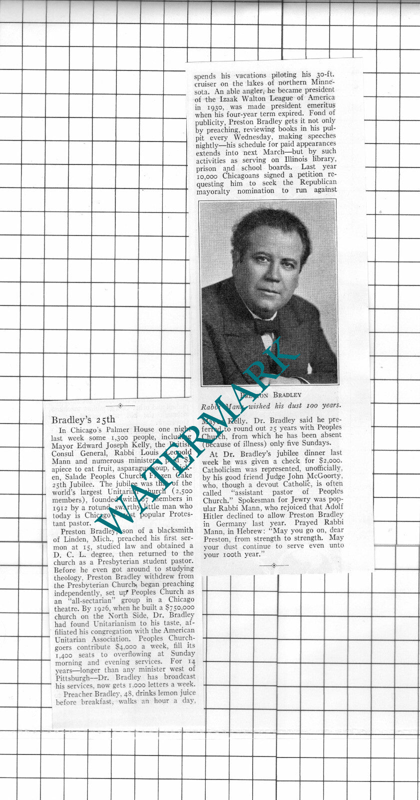 Preston Bradley Linden Michigan US  - 1937 Clipping / Print
