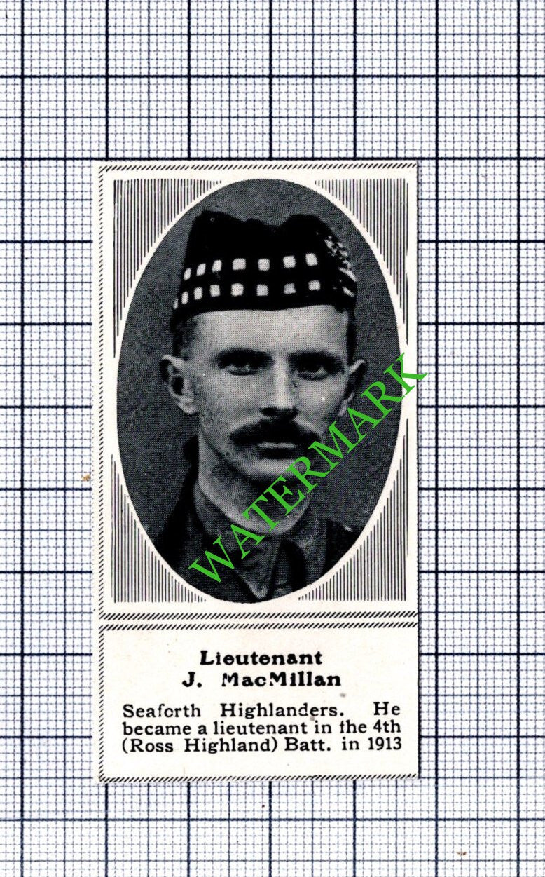 Lt J MacMillan Seaforth Highlanders WW1 - 1915 SMALL Cutting