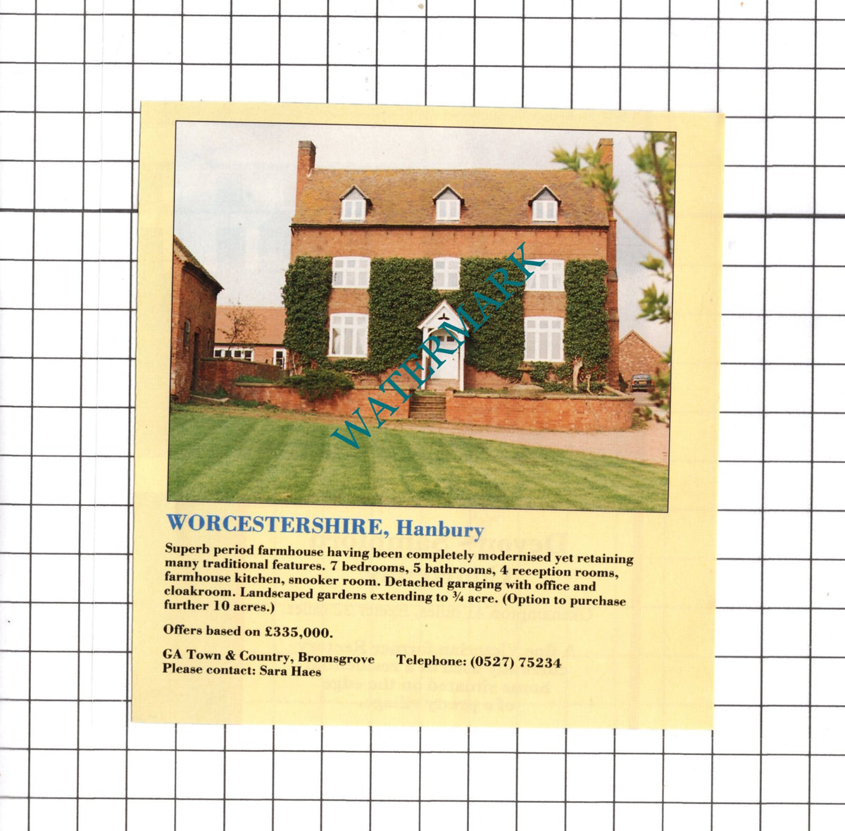 Hanbury Worcestershire House Sale Advert - 1990 Clipping / Print