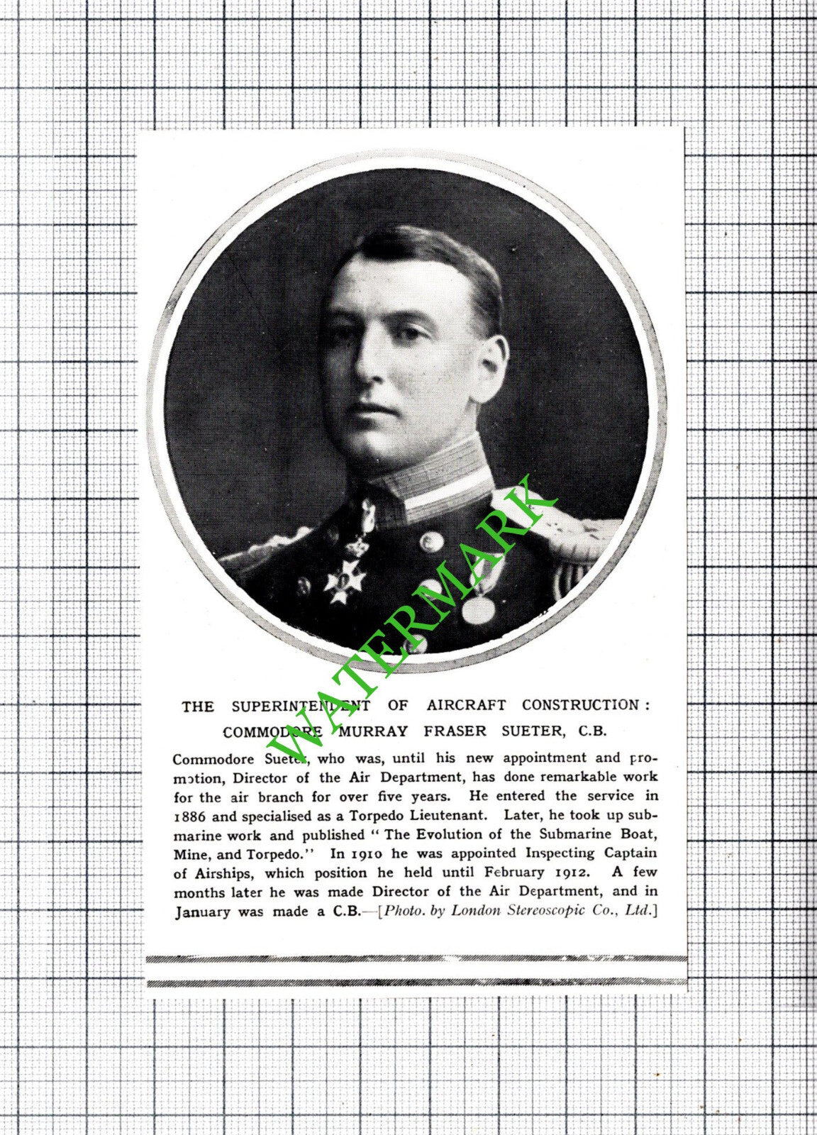 Commodore Murray Fraser Sueter - 1915 Small Cutting