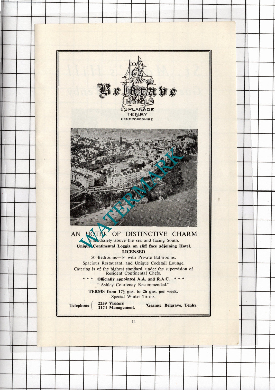 St Mary's Hill Guest House Tenby Duffy / Belgrave Hotel Tenby  - 1962 ADVERT