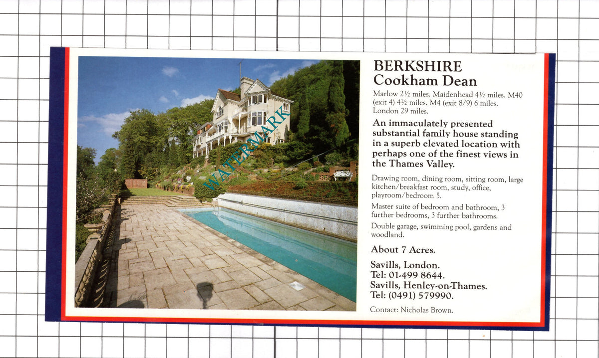 Cookham Dean Berkshire / Little Baddow Essex House Sale Advert -c.1990 Clipping