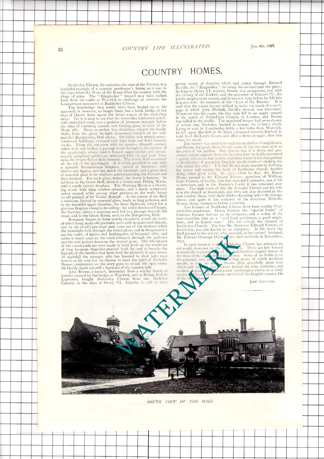 Baddesley Clinton Warwickshire - 1897 Article / Print