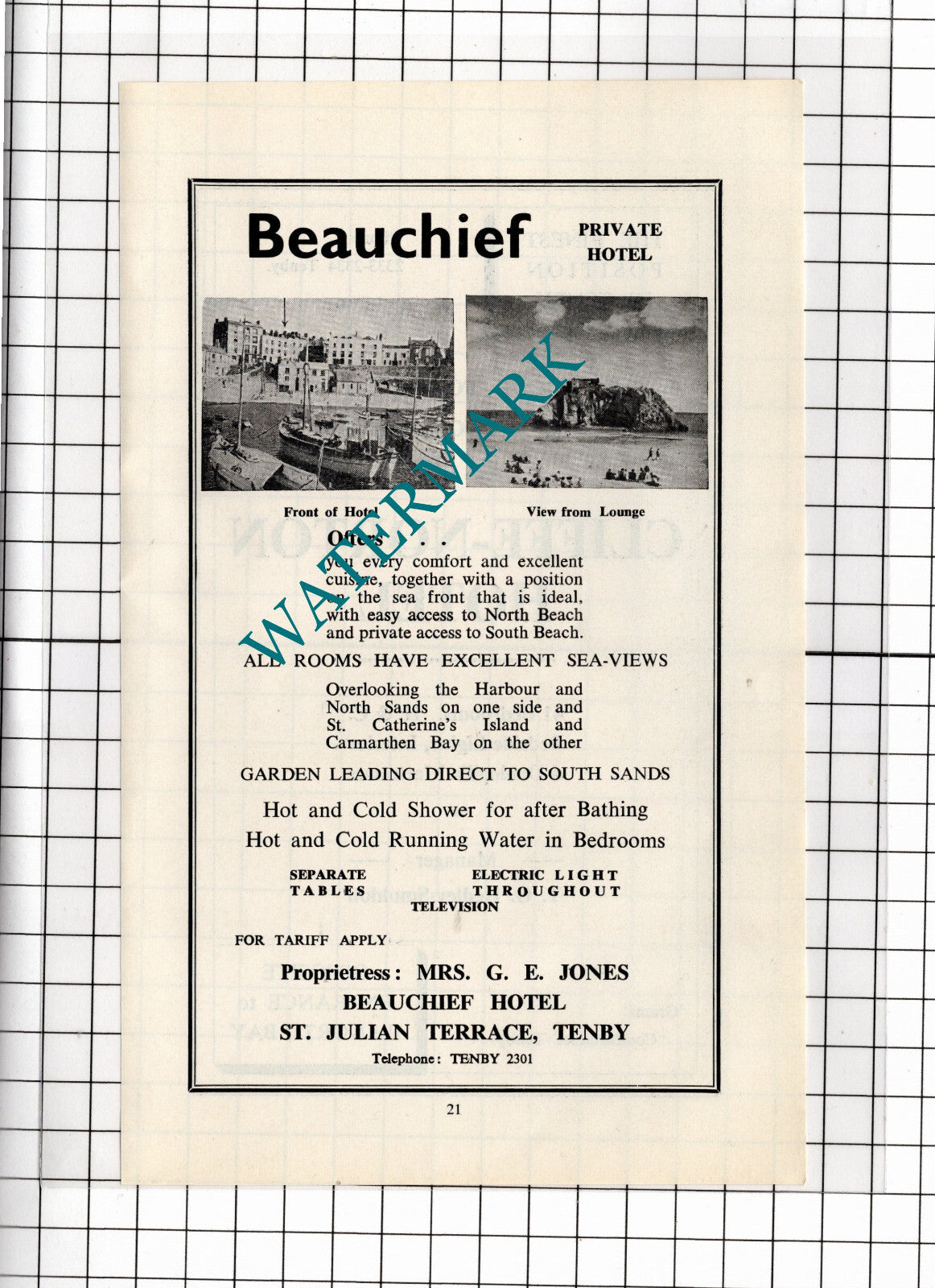 Beauchief Hotel Tenby Wales Jones / Cliffe-Norton Hedley-Smoldon  - 1962 ADVERT