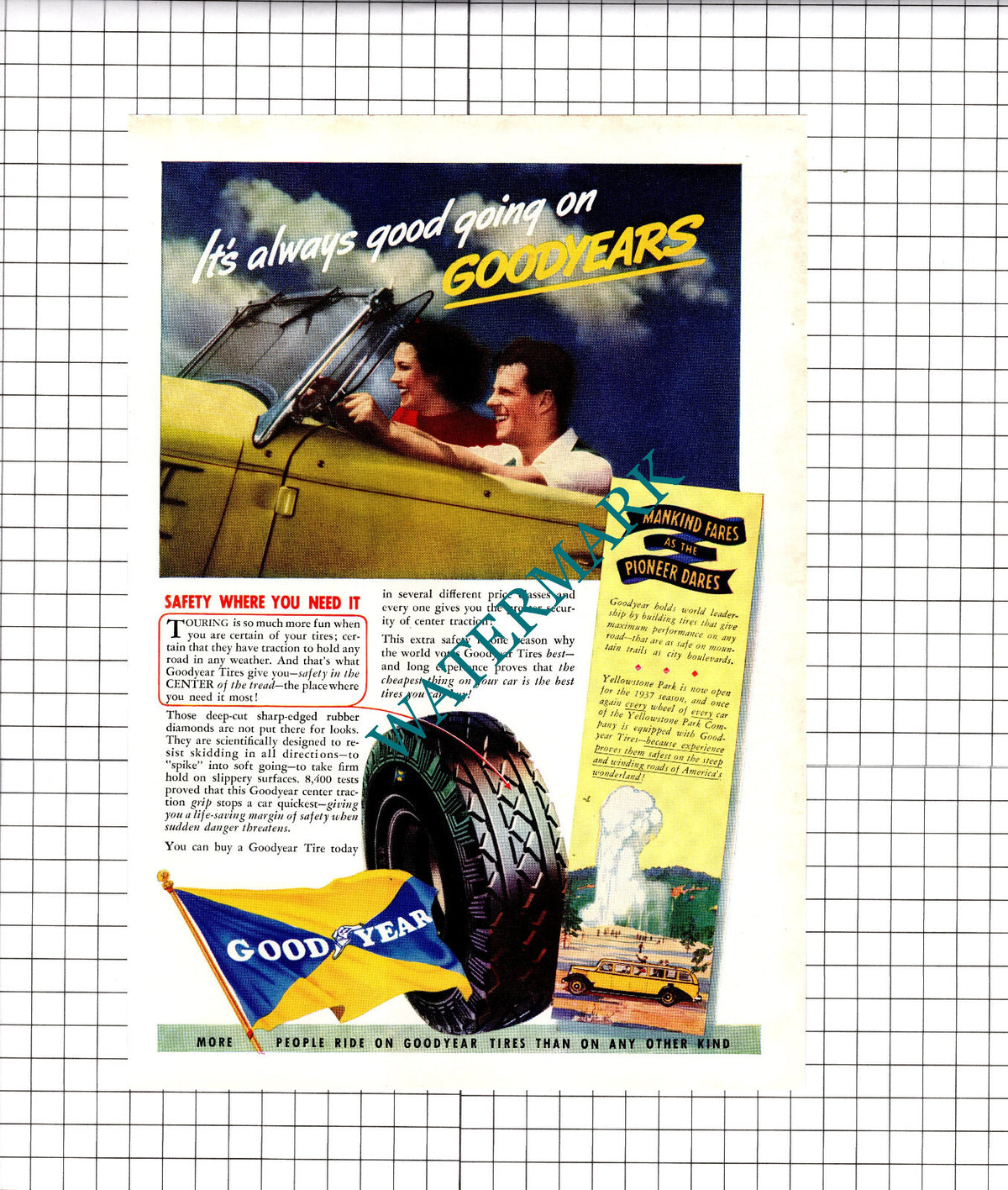 Goodyear Tires Tyres Yellowstone Park Advert - 1937 Clipping / Print