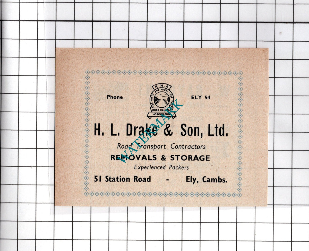 H L Drake & Son Ltd Ely Cambridgshire / W Rayment Butcher  - 1949 Small Advert