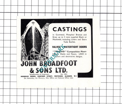 John Broadfoot & Sons Ltd Glasgow / British Rototherm Ltd  - c.1957 Small Advert