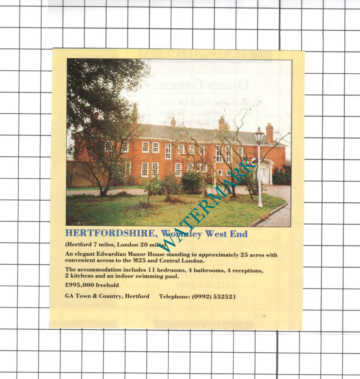 Wormley West End Hertfordshire House Sale Advert - 1991 Clipping / Print