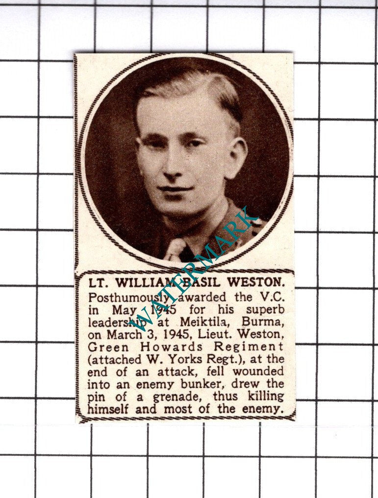 Lt William Basil Weston Green Howards Regiment WW2  Burma -  1945 SMALL Cutting