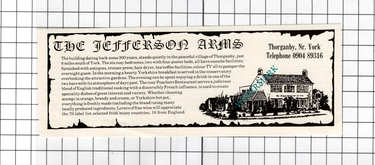 The Jefferson Arms Thorganby York - 1988 Small Advert