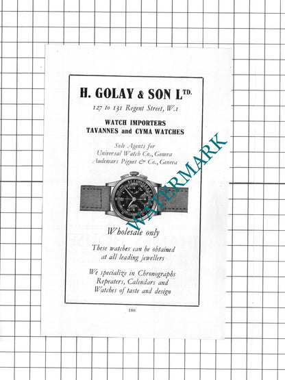 H Golay & Son Ltd London Watch Importer  Thames House Estate  -1939 Small Advert