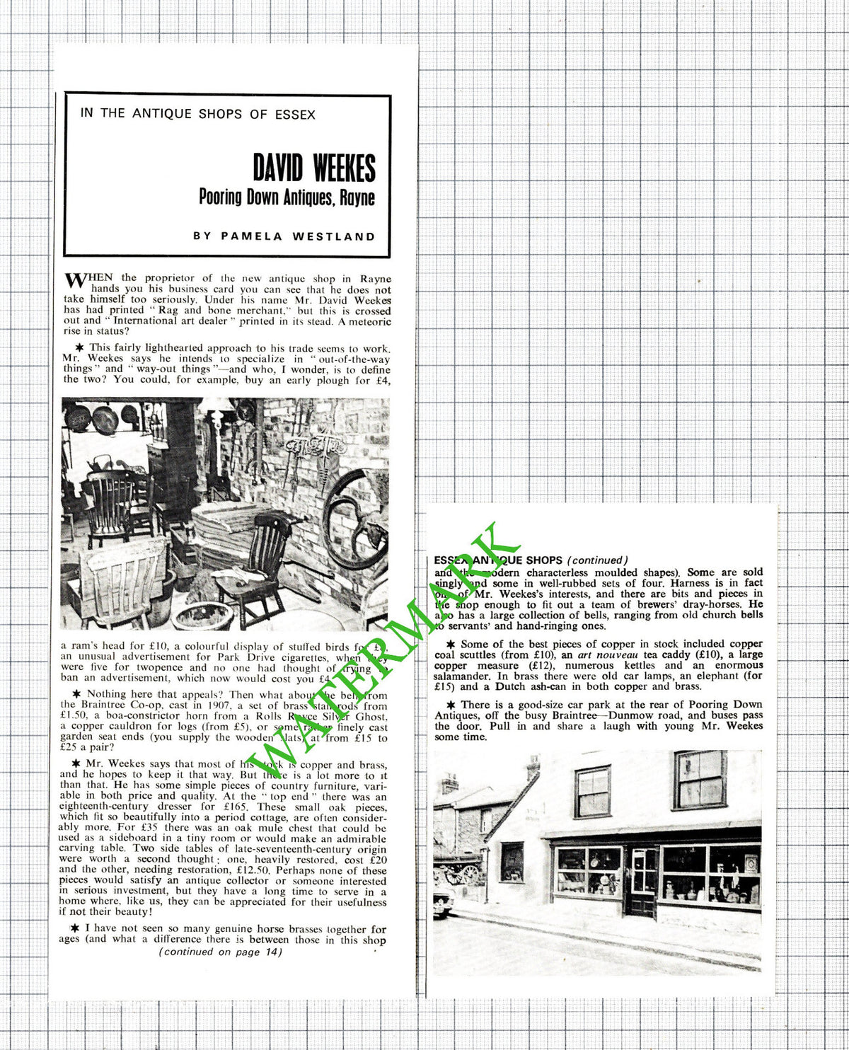 David Weekes Pooring Down Antiques Rayne Essex - 1971 Two-Part Cutting