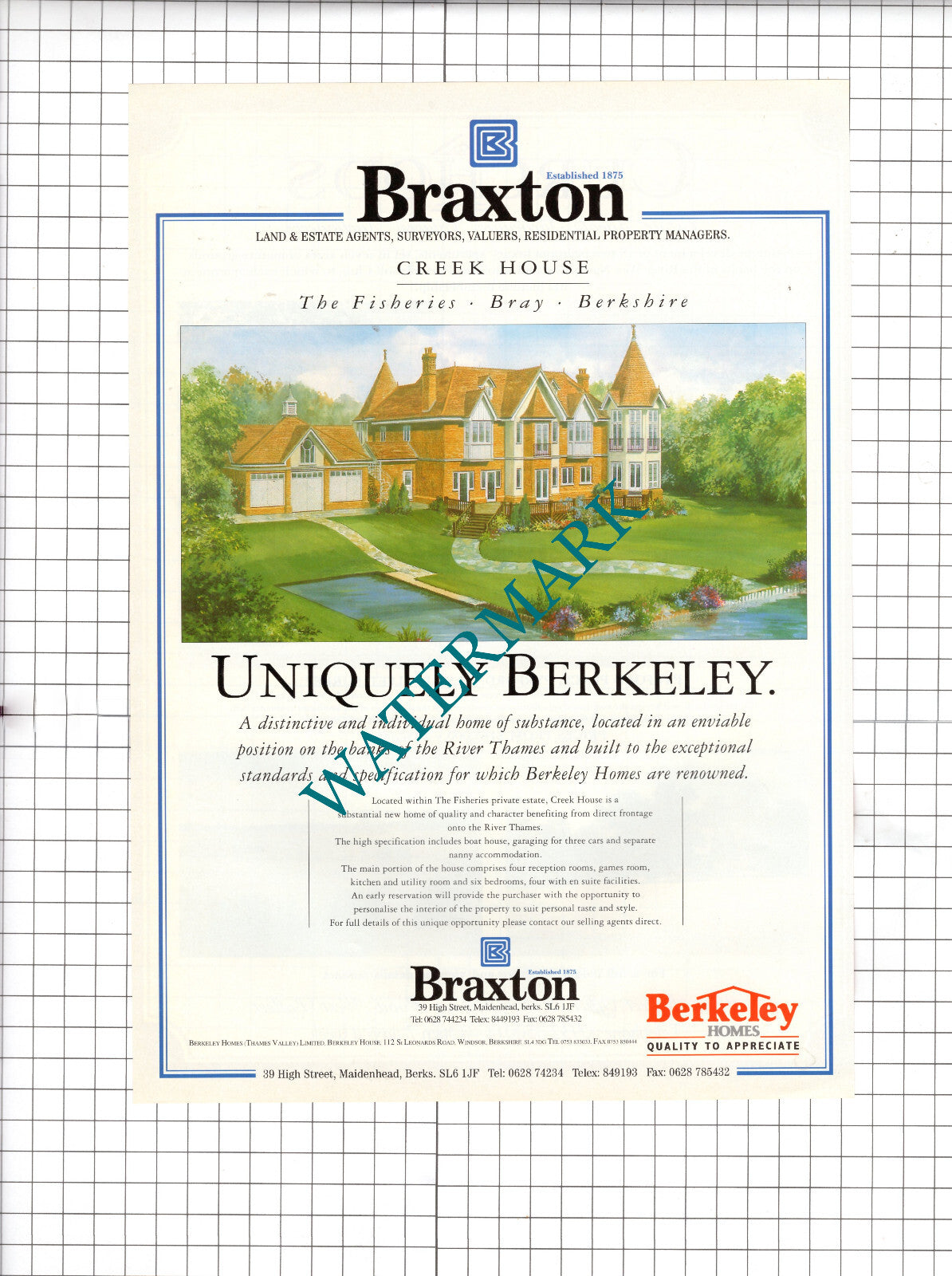 Creek House The Fisheries Bray Berkshire  Pyrford Place West Byfleet 1990 Advert