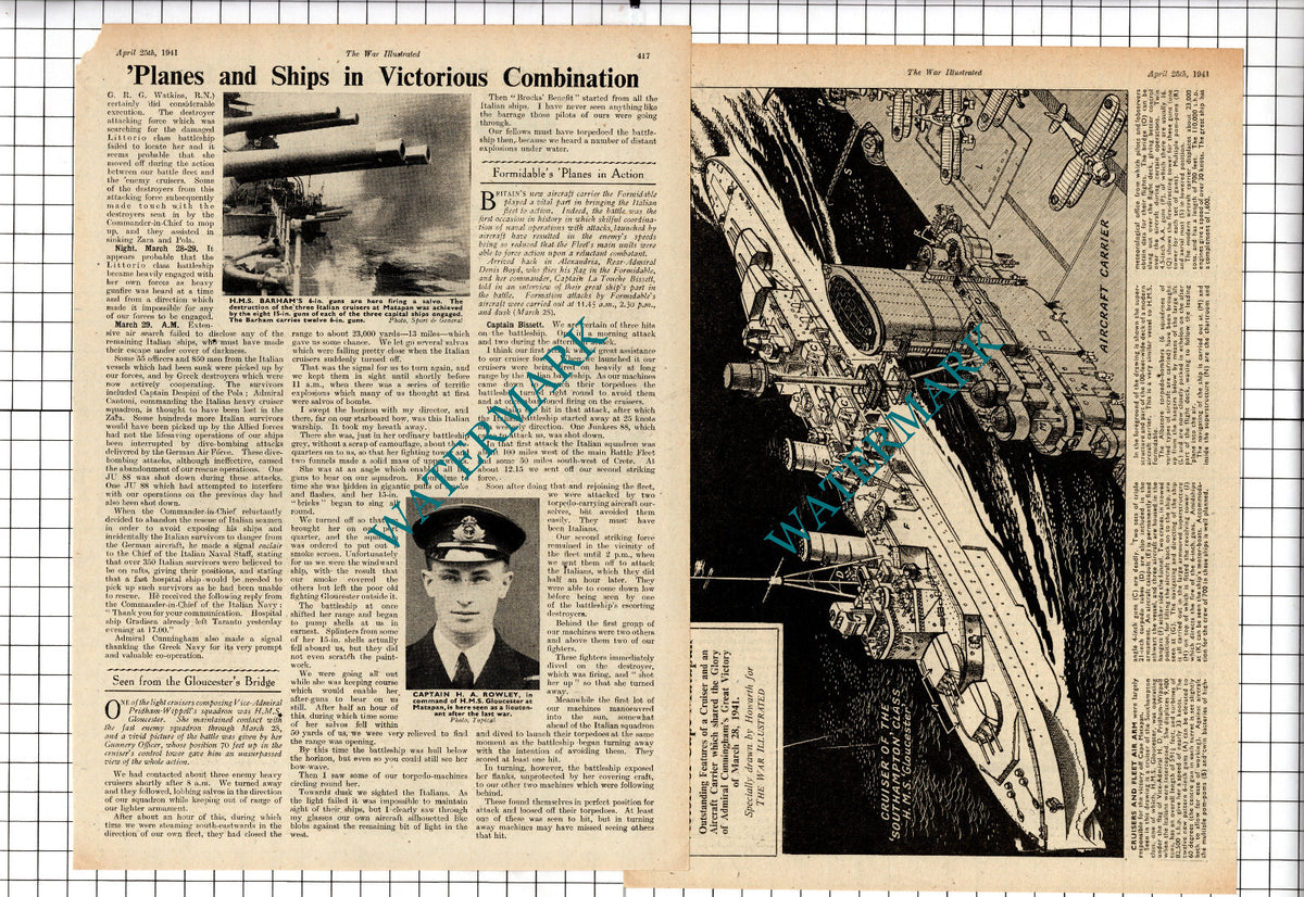 HMS Gloucester Cape Matapan Capt HA Rowley  World War Two WW2 - 1941 Article