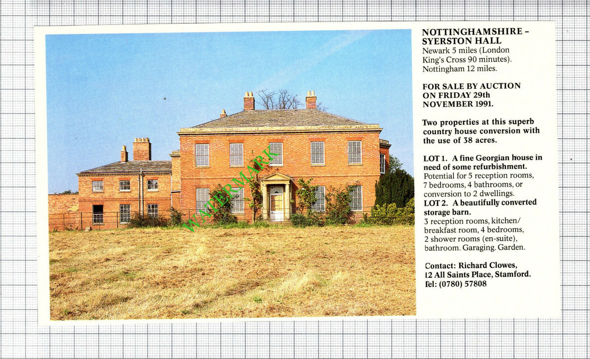 Syerston Hall Nottinghamshire House Sale Advert - 1991 Cutting