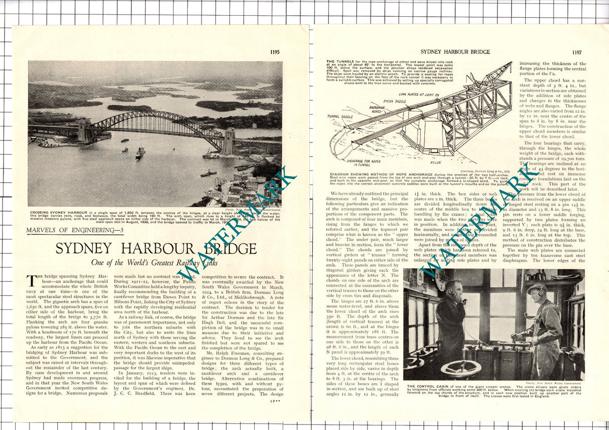 Sydney Harbour Bridge Australia - 1930s Article / Print