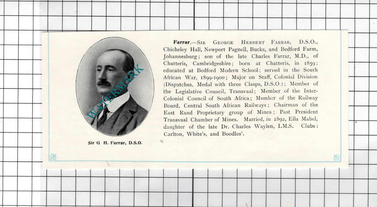 Sir George Herbert Farrar Chicheley Hall Newport Pagnall  -    c.1905 Cutting