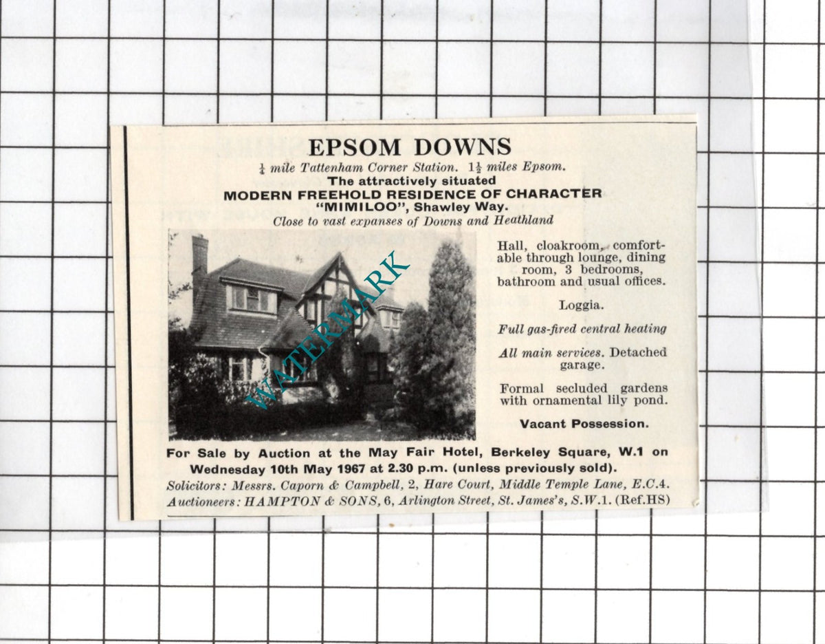 Mimiloo Shawley Way Epsom Downs Epsom Surrey  SMALL House Sale Advert - 1967