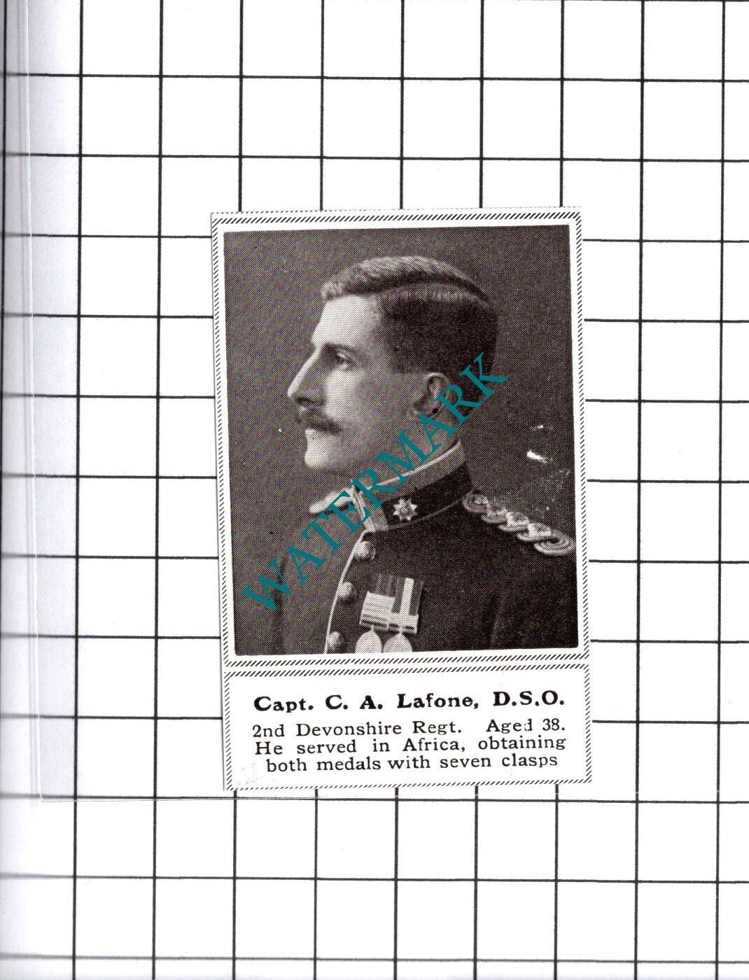 Capt C A Lafone 2nd Devonshire Regiment WW1 - 1915 SMALL Cutting
