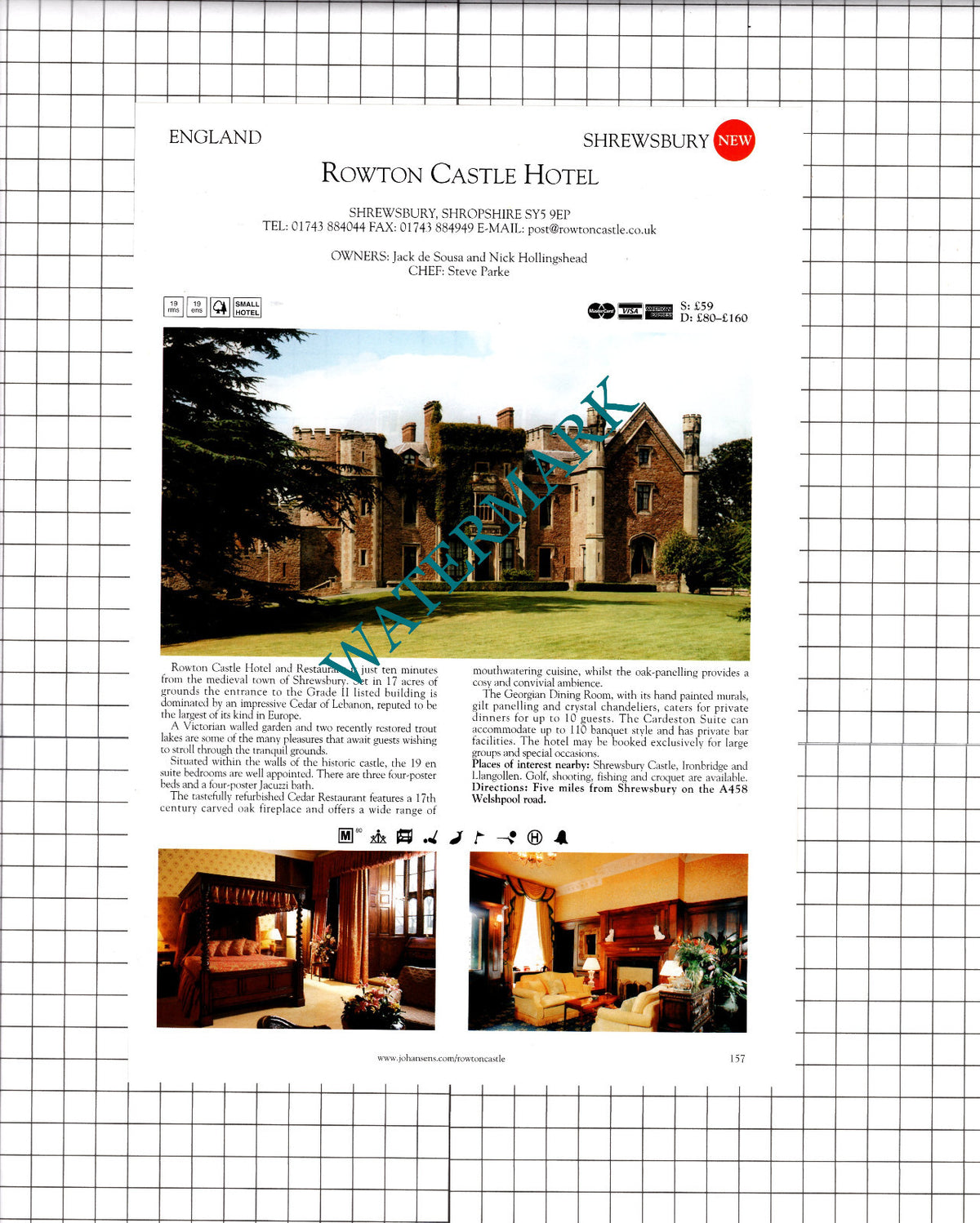 Rowton Castle Hotel Shrewsbury / Upper Brompton Farm Cross Houses - 2001 Advert