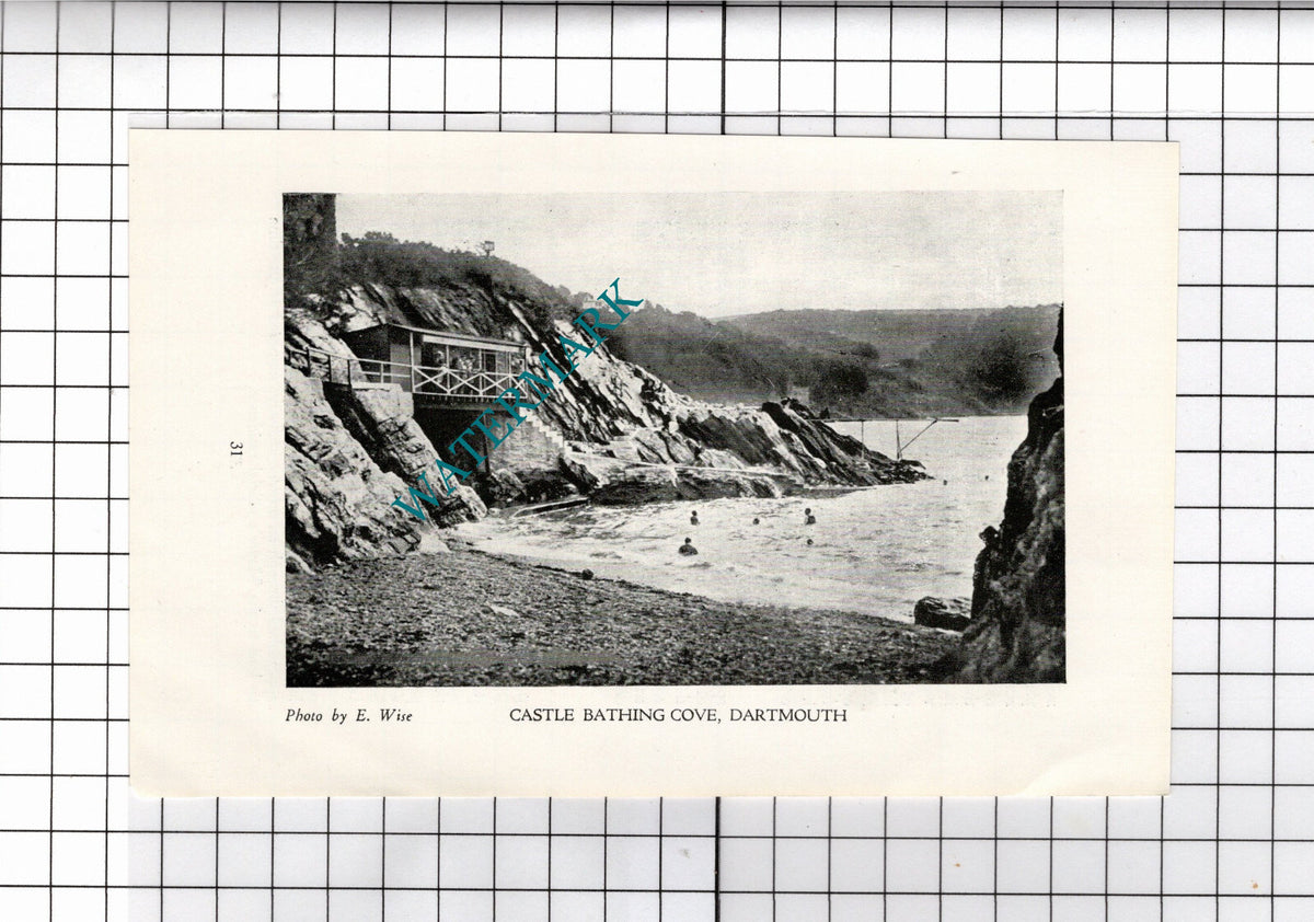 Castle Bathing Cove Dartmouth Devon - c.1940's Small Cutting