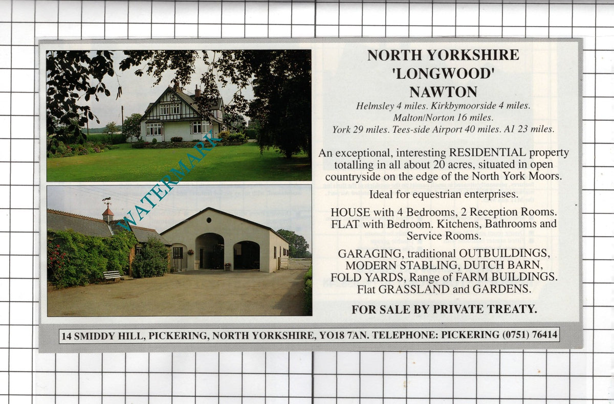 Longwood Nawton North Yorkshire  - 1989   House Sale Advert