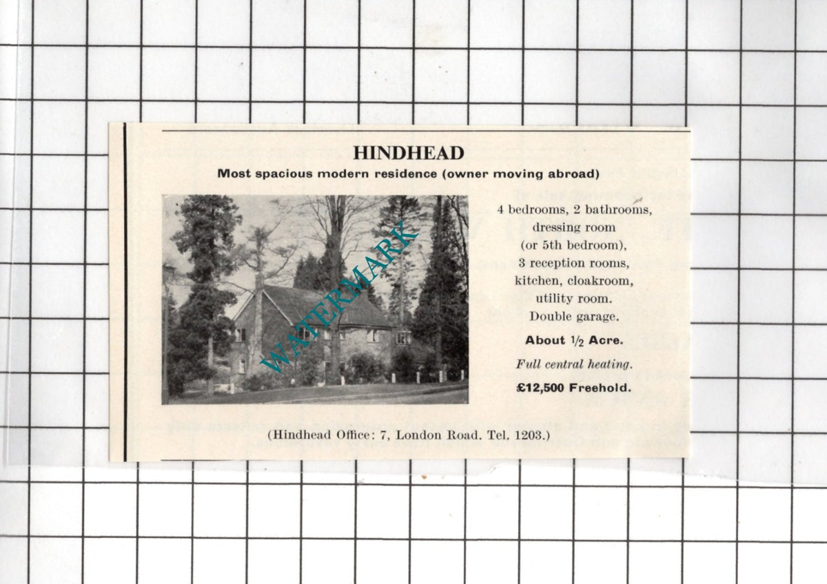 Hindhead Surrey  - 1967 House Sale Advert  - SMALL!