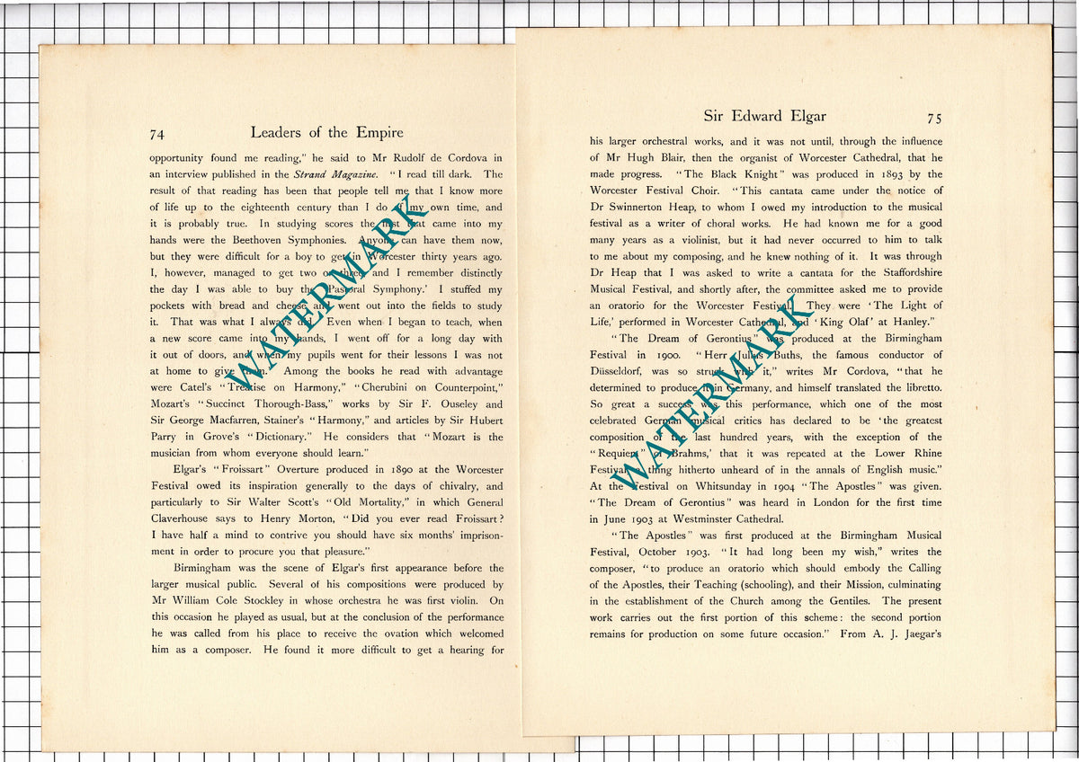 Sir Edward Elgar Composer - c.1920 Print / Article