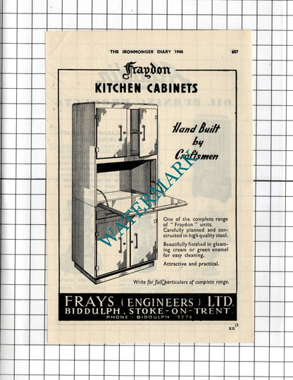 Frays Engineers Ltd Biddulph Stoke  Aladdin Industries Ltd Greenford 1948 Advert