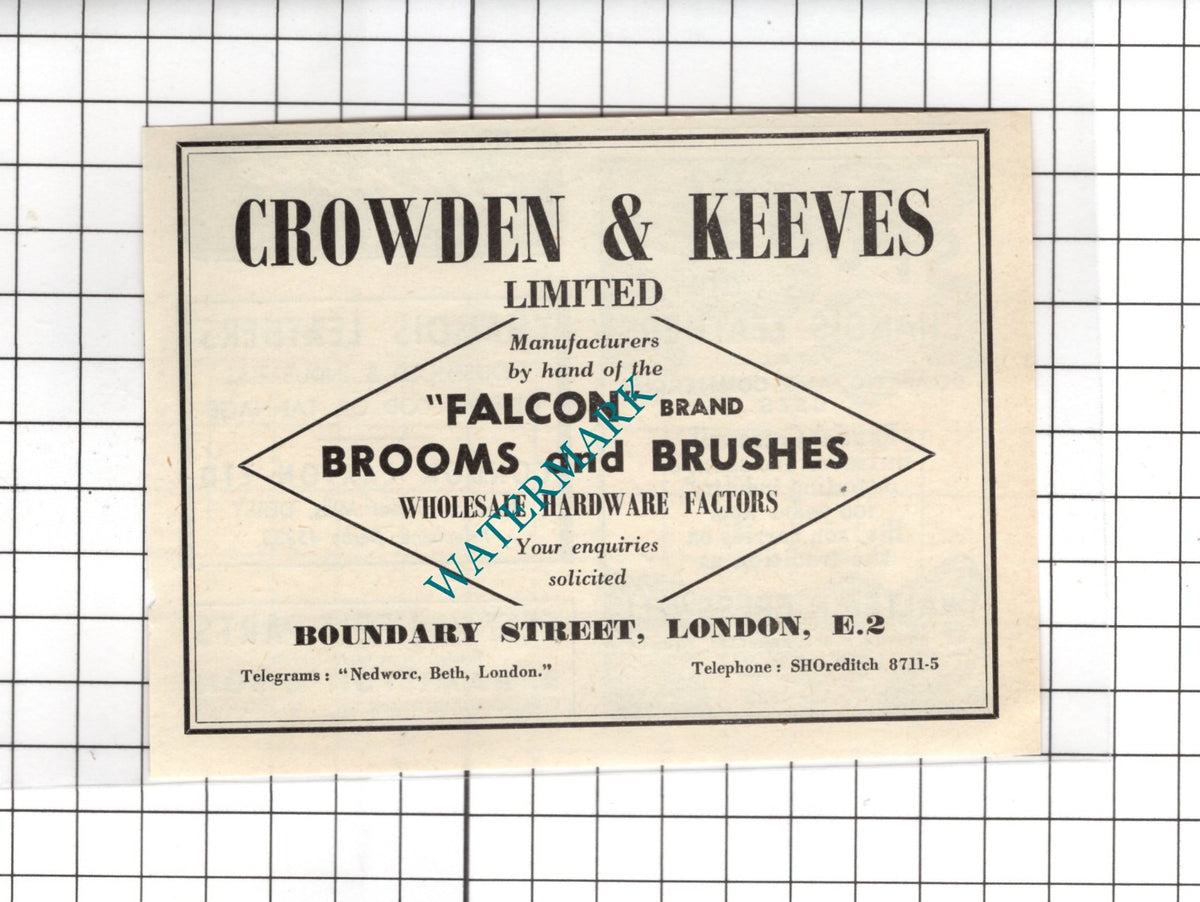 Crowden & Keeves Ltd London  / Walter R Cresswell Sponges  -1954 Small Advert