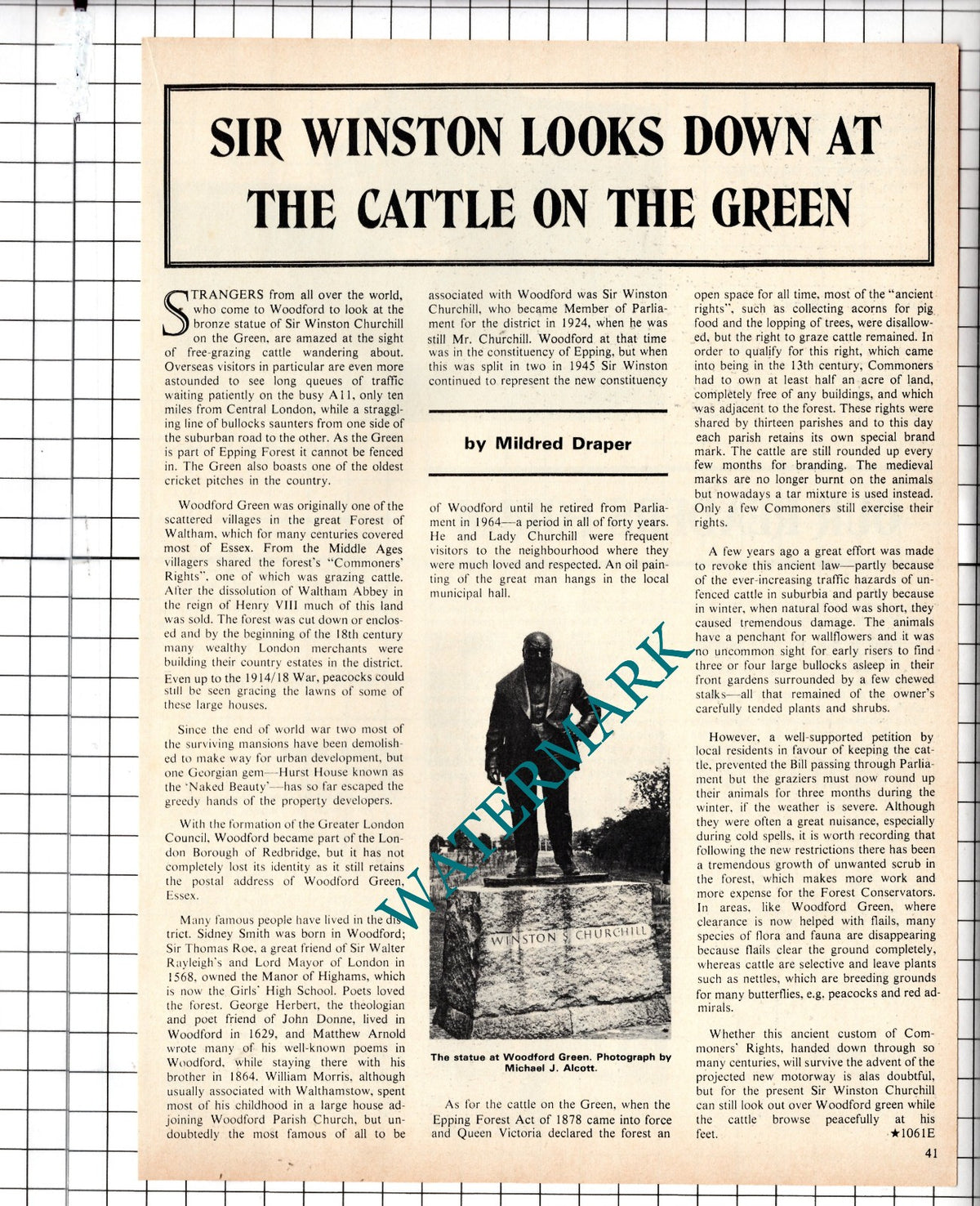 Woodford Green Essex Sir Winston Churchill Statue - 1975 Article