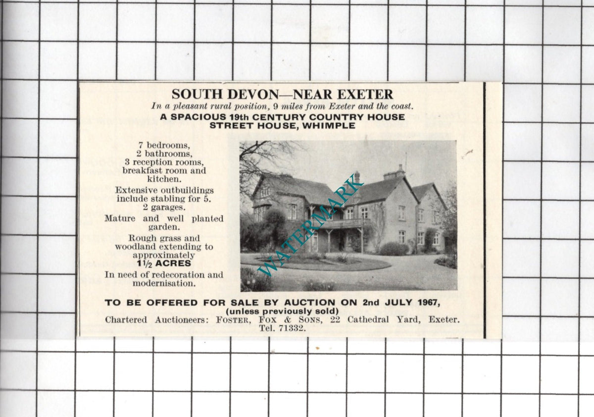 Street House Whimple Devon  -  Small House Sale Advert - 1967