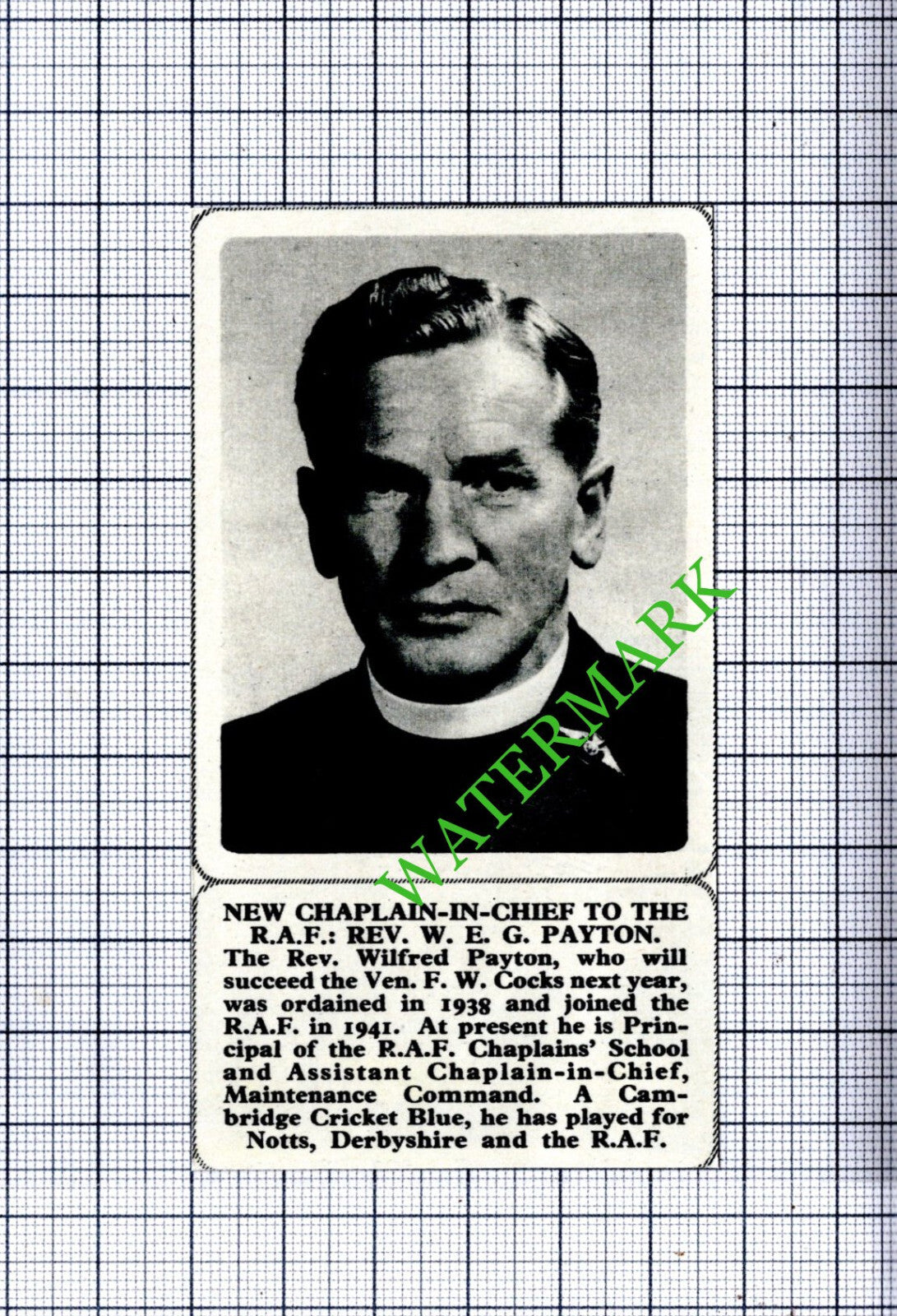 Rev Wilfred Payton RAF Chaplain - 1964 Small Cutting