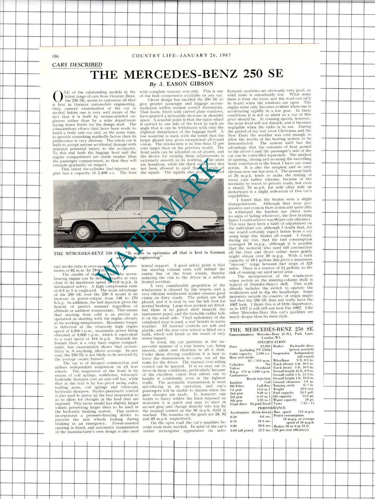 Mercedes Benz 250 SE Car Review  -  1967 Article