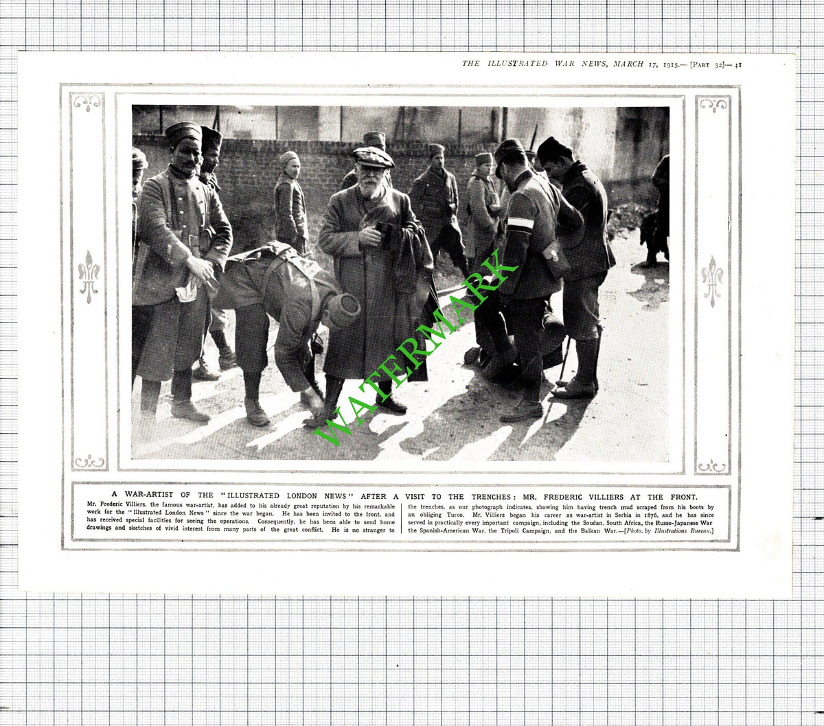 Mr Frederic Villiers War Artist World War One  WW1 - 1915 Cutting / Print