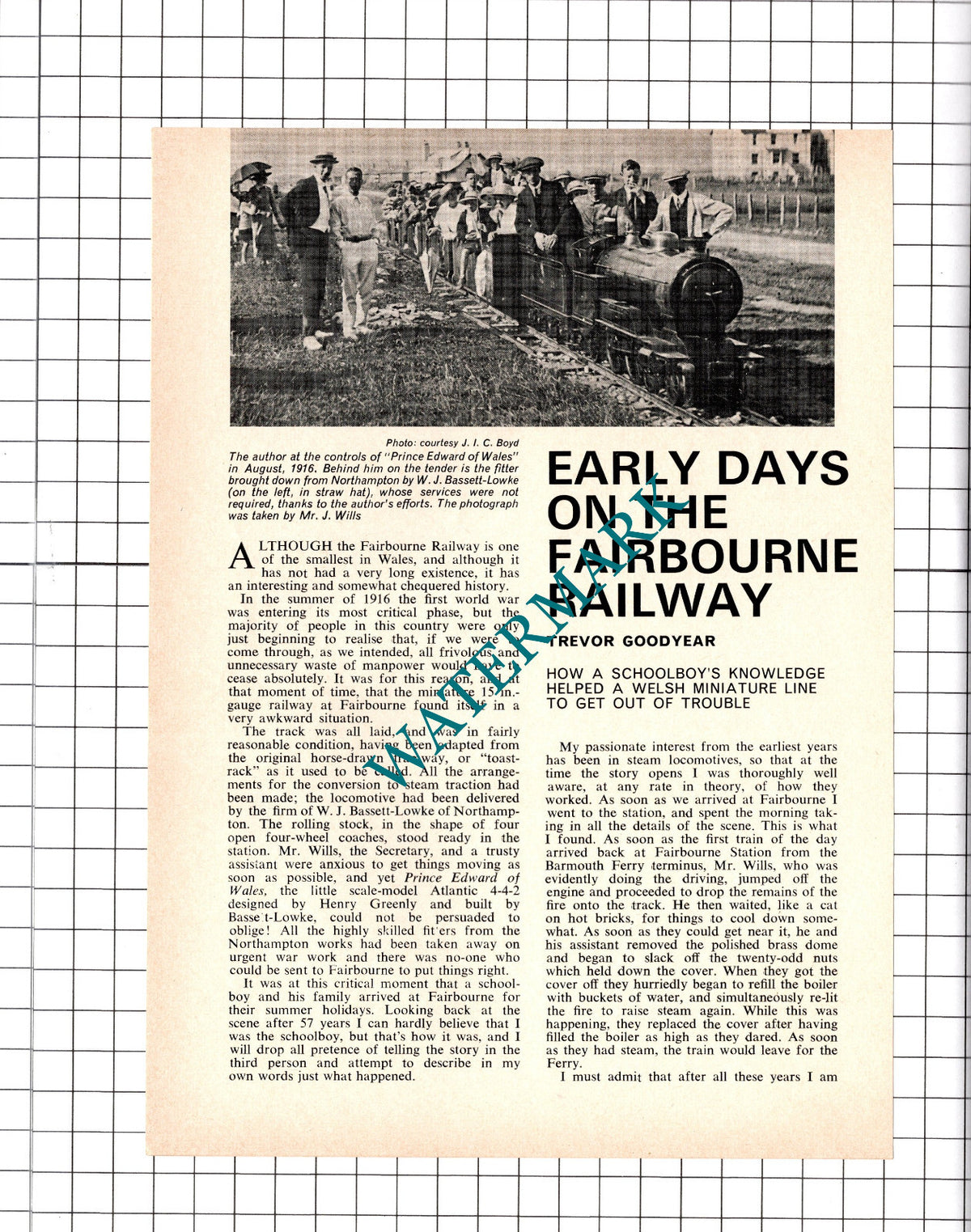 Fairbourne Railway Wales Mr Wills -   1974 Article / Print