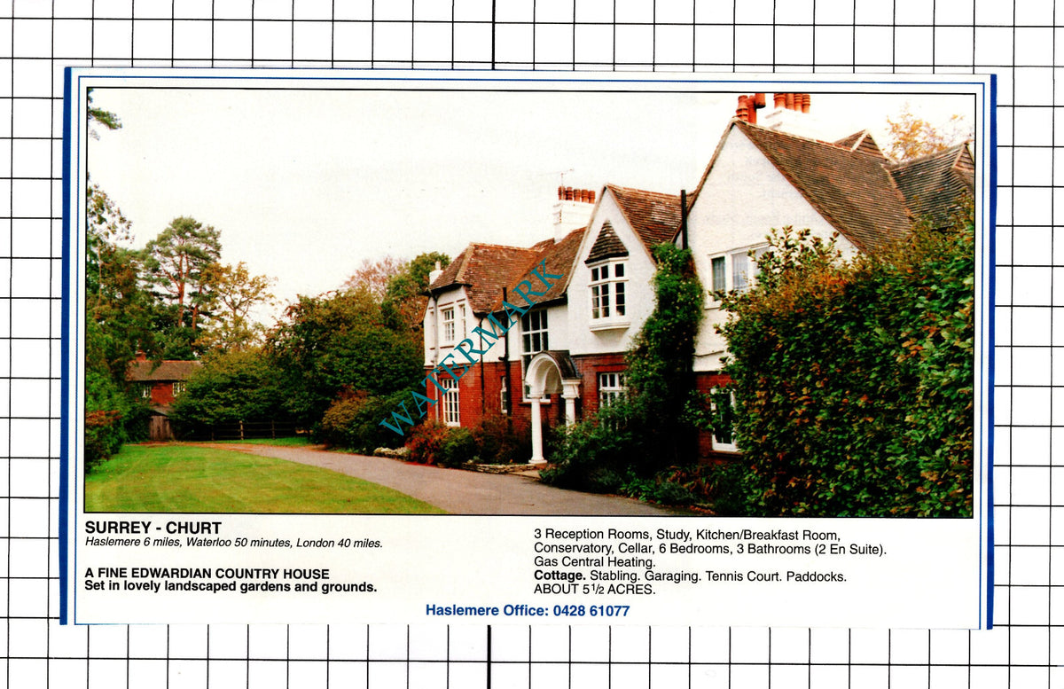 Churt Surrey / Oving West Sussex House Sale Advert - 1991 Clipping
