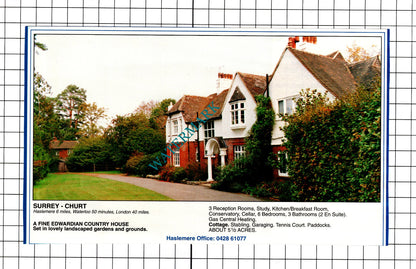 Churt Surrey / Oving West Sussex House Sale Advert - 1991 Clipping